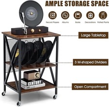 CASART rolling Record Player Stand Turntable Stand Vinyl Storage Cabinet Brown