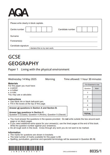 Aqa gcse geography 2025 - 2025, all