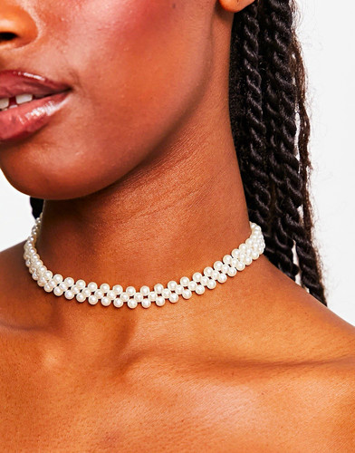 White imitation pearl - white, beaded