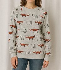 Fox print sweatshirt long sleeve pullover top gift Christmas jumper