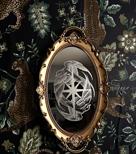 Hand engraved swallow star - swallow,