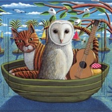 Owl & Pussycat  - Fine Art Blank Greeting / Birthday Card - Edward Lear Guitar