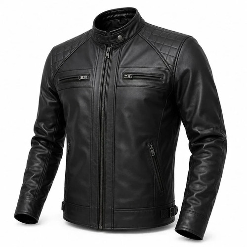 Men black café racer biker - black,
