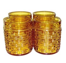 4 Vintage Bormioli Rocco Amber Glass Tumblers – Basket Weave Italy MCM