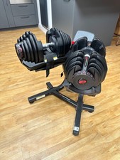 Bowflex SelectTech 1090 Adjustable Dumbbell Pair (10–90 lbs) + Media Stand