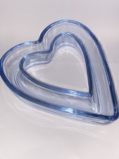 VINTAGE BAGLEY BLUE GLASS HEART SHAPED BLOOM TROUGH FLOWER RING FLOWER POSY VASE