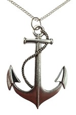 SILVER NECKLACE LARGE SHIPS ANCHOR Unique Pendant Gift + Bag