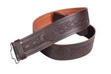 Brown Leather Celtic Diamond Embossed Kilt Belt Adjustable Size Kilt Belt