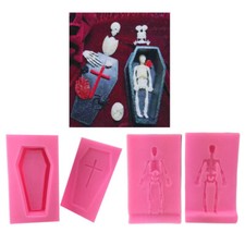 Fondant Halloween Skeleton 3D Silicone Mold Coffin Candy Cake Mould Baking Tool