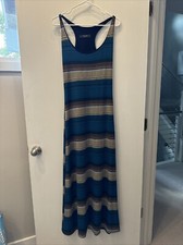NICE! Lucy Love SMALL La Costa Blue/Beige/Brown Maxi Dress Racer Back