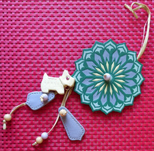 Radley Leather Beaded Dog Tag with Large Fancy Flower Charm - Green & Yellow