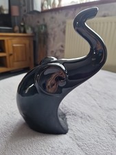 Black Gloss Ceramic Elephant Ornament Figurine Statue Quirky 8" Tall