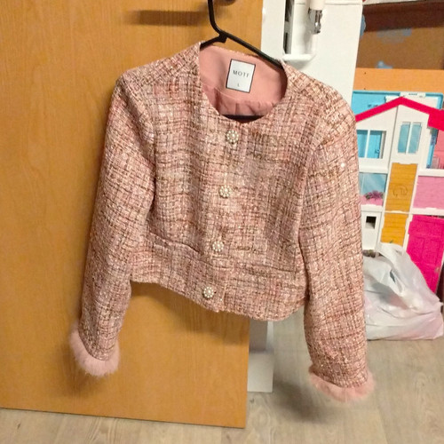 Motf pink check tweed cropped - pink,