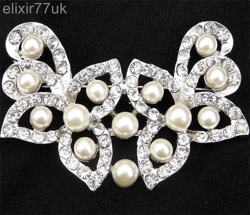Silver flower pearl brooch - flower,