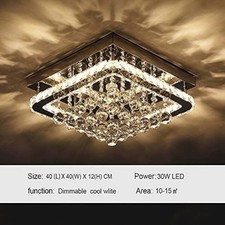 Dimmable Crystal Ceiling Light, 30W LED Crystal Chandelier Light, Finish Chrome 