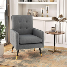 Armchair Grey Linen Tufted