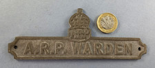 Vintage WW2 "A.R.P. WARDEN" White Metal Sign - Home Front - Air Raid Precautions
