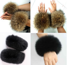 Genuine fox fur hand wrist warmer fur cuffs one pair black /brown Xmas gifts 