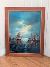 Vintage Chinese Junk Boat Oil