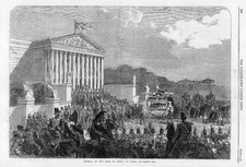 1865 Antique Print - FRANCE Paris Duke De Morny Funeral Hearse Horses    (257)