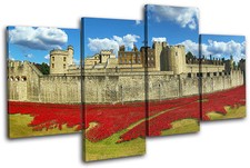 Tower of London Poppies City MULTI CANVAS WALL ART Picture Print VA