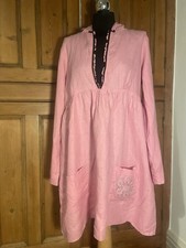 Pink Linen Tunic Dress By Avoca Anthology Size 4  Lace Trim & Rhinestone Pocket 
