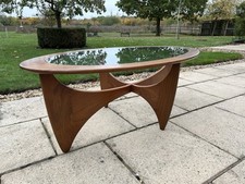 Oval Teak Astro Coffee Table with Glass Top by Victor Wilkins for G-Plan, 1960s
