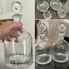 RARE ANTIQUE PAIR GEORGIAN MAGNUM 1.7 Lt CUT GLASS DECANTERS TARGET Stopper 12”