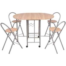 itzcominghome Folding Drop leaf Butterfly Dining Set with Table 4 Chairs Kitchen