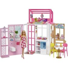 Dollhouse fully furnished play, 2 levels and 4 play areas girls gift set barbie