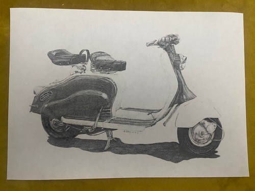 Lambretta ink drawing - lambretta, a5