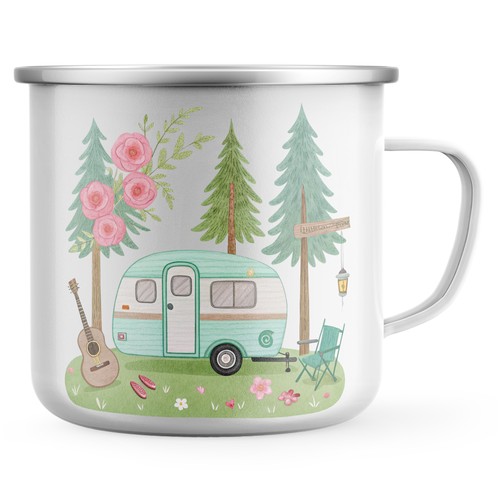 Floral camping enamel mug - camping,