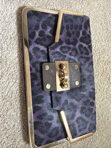 Purple leopard print clutch - purple,