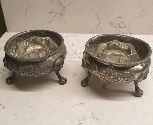 Pair footed pewter open - pair, of