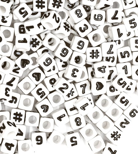 7mm cube white acrylic - white, number
