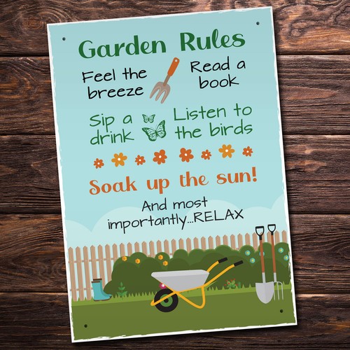 Garden rules sign wall - sign, a4