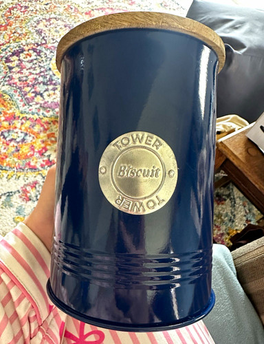 Blue metal biscuit tin - blue,