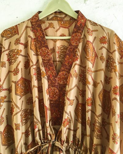 Pure silk kaftan beige - silk, long