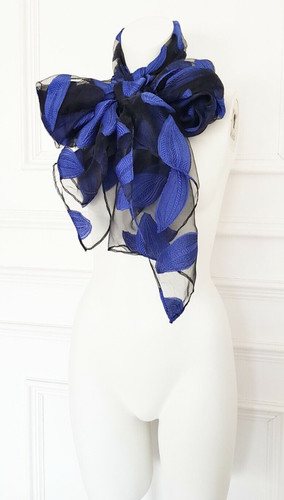 Ladies black blue scarf leaf - scarf,