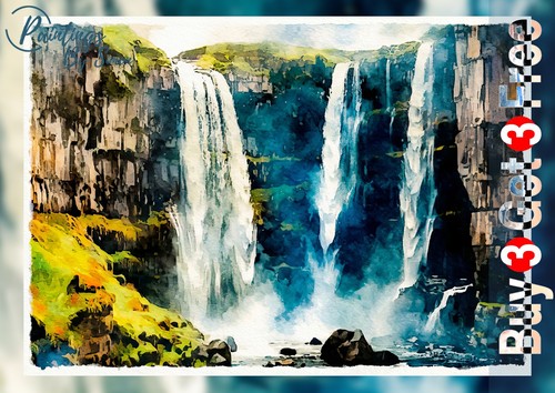 Waterfall watercolor painting - watercolor,