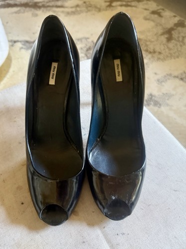 Miu black patent peep - miu,