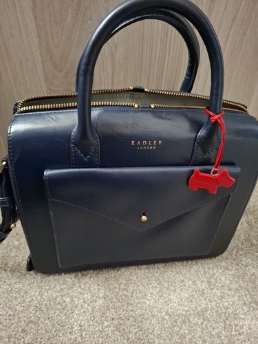 New radley leather medium navy - new,
