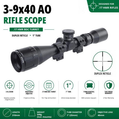 9x40 rifle scope - 3-9x40, .17