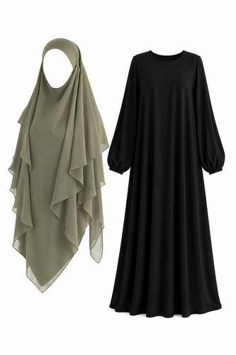 Olive green layer khimar - 3,
