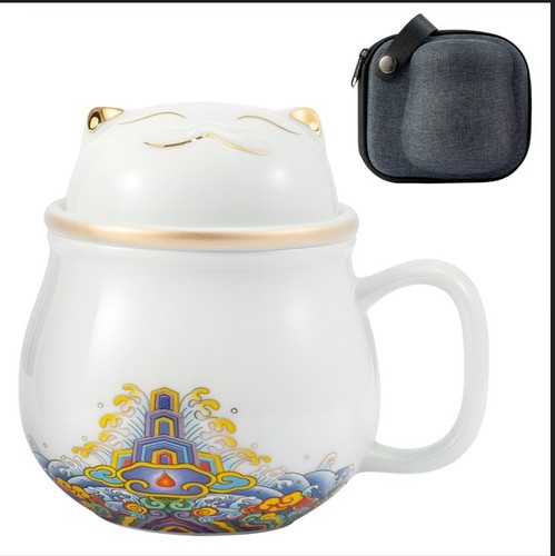 Lucky cat ceramic tea - ceramic, cup