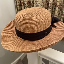 VTG 2000s Helen Kaminski Handmade 100% Raffia Woven Hat Black Ribbon Bow 