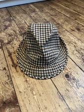 Vintage Lock & Co Wool Tweed Houndstooth Fedora/ Trilby Hat Made In Britain