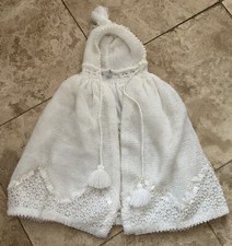 BEAUTIFUL VINTAGE MICHAEL DE LEON KNITTED BABY CAPE WITH LACER & RIBBON