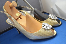 Kate Kuba ~London Retro Gold Peep Toes Sling Back Shoes UK 6 EU 39