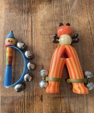 Vintage Battat Bells Musical Baby Rattle Insect Toy & Clown Plastic 80s